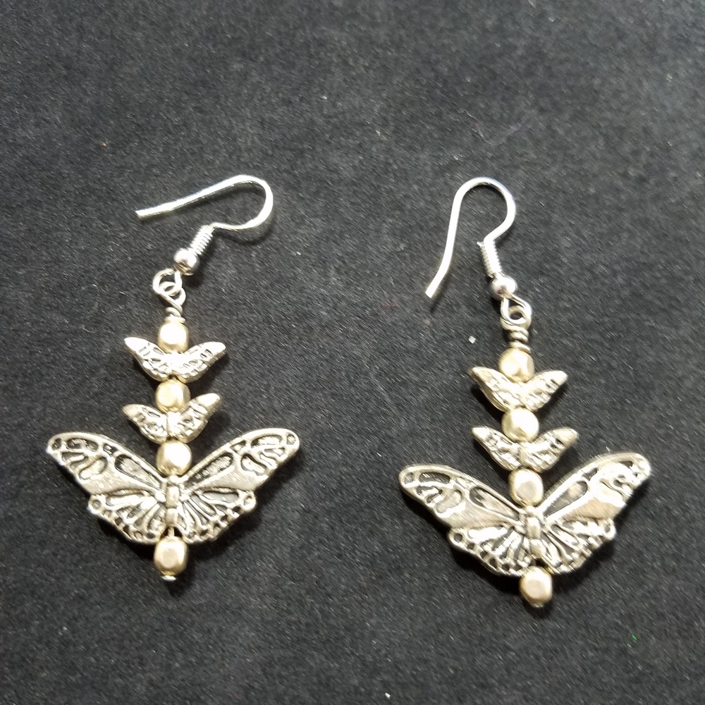 Whimsical Silver-Toned Butterfly Charm Dangling Handcrafted Earrings